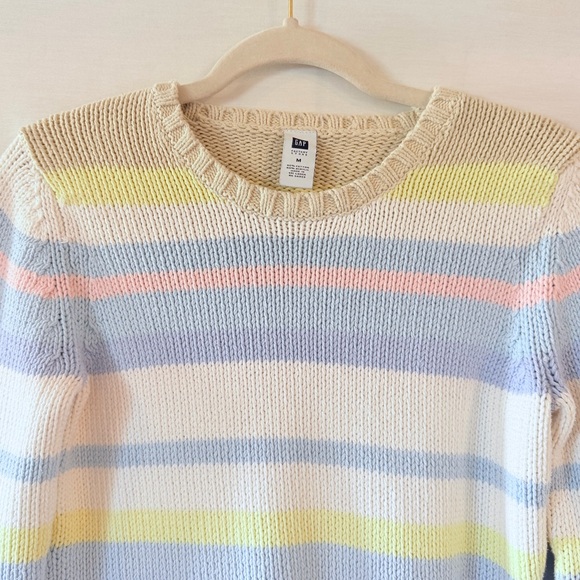 GAP Pastel Multicolor Striped Cotton Knit Cozy Sweater Size M - Picture 2 of 7